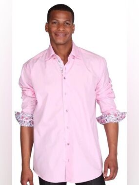 Masutto Men's Pink Long-Sleeve Dress Shirt